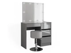 Vicco Schminktisch Sherry Grau/Grau Hochglanz 90 cm mit LED Beleuchtung und Hocker Opt 2