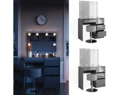 Vicco Schminktisch Sherry Grau/Grau Hochglanz 90 cm mit LED Beleuchtung und Hocker Opt 2