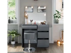 Vicco Schminktisch Sherry Grau/Grau Hochglanz 90 cm mit LED Beleuchtung und Hocker Opt 2