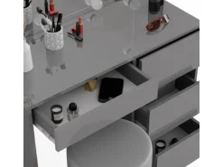 Vicco Schminktisch Sherry Grau/Grau Hochglanz 90 cm mit LED Beleuchtung und Hocker Opt 2