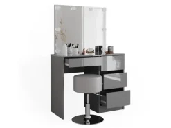 Vicco Schminktisch Sherry Grau/Grau Hochglanz 90 cm mit LED Beleuchtung und Hocker Opt 2