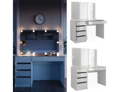 Vicco Schminktisch Sherry Weiß/Gold/Gold 120 cm mit LED Beleuchtung