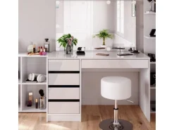 Vicco Schminktisch Sherry Weiß 5 Teile mit Aufbewahrungsregal Standregal Spiegel Hocker LED