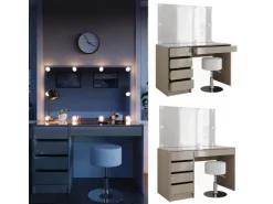 Vicco Schminktisch Sherry Greige 120 cm mit LED Beleuchtung und Hocker