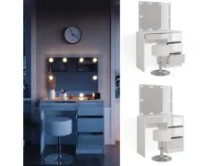 Vicco Schminktisch Sherry Weiß/Weiß 90 cm mit LED Beleuchtung und Hocker