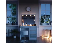 Vicco Schminktisch Sherry Weiß/Weiß 90 cm mit LED Beleuchtung und Hocker