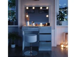 Vicco Schminktisch Sherry Weiß/Weiß 90 cm mit LED Beleuchtung und Hocker