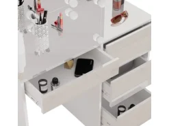 Vicco Schminktisch Sherry Weiß/Weiß 90 cm mit LED Beleuchtung und Hocker