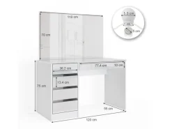 Vicco Schminktisch Sherry Weiß 120 cm mit LED Beleuchtung