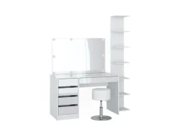 Vicco Schminktisch Sherry Weiß 4 Teile mit Aufbewahrungsregal Spiegel Hocker LED