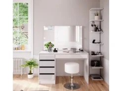 Vicco Schminktisch Sherry Weiß 4 Teile mit Aufbewahrungsregal Spiegel Hocker LED