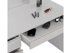 Vicco Schminktisch Sherry Weiß/Gold/Gold 120 cm mit LED Beleuchtung und Hocker