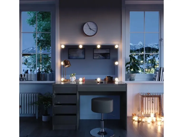 Vicco Schminktisch Sherry Grau 120 cm mit LED Beleuchtung und Hocker