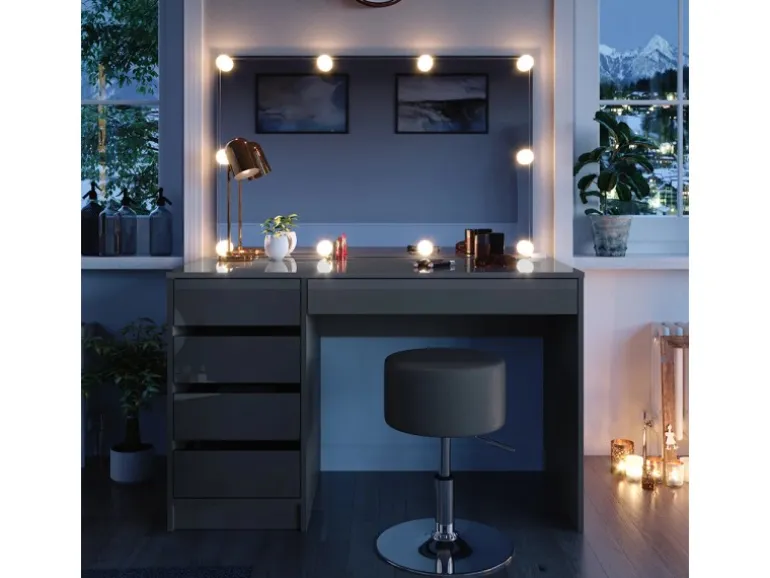 Vicco Schminktisch Sherry Grau 120 cm mit LED Beleuchtung und Hocker
