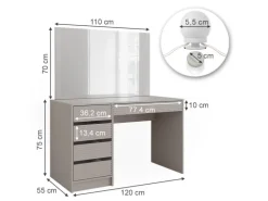 Vicco Schminktisch Sherry Cashmere 120 cm mit Spiegel & LED-Beleuchtung