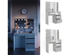 Vicco Schminktisch Sherry Weiß 40 cm mit LED Beleuchtung und Spiegelregal