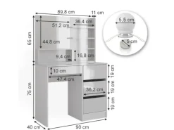 Vicco Schminktisch Sherry Weiß 40 cm mit LED Beleuchtung und Spiegelregal