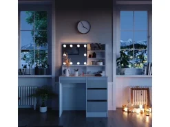 Vicco Schminktisch Sherry Weiß 40 cm mit LED Beleuchtung und Spiegelregal