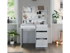 Vicco Schminktisch Sherry Weiß 40 cm mit LED Beleuchtung und Spiegelregal