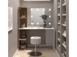 Vicco Schminktisch Tower Weiß/Sonoma/Sonoma 122.2 cm mit Beleuchtung und Hocker