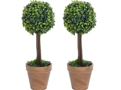 vidaXL Künstliche Buchsbäume 2 Stk mit Topf Kugelform Grün 56 cm