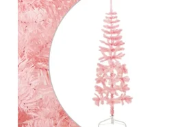 vidaXL Künstlicher Halb-Weihnachtsbaum mit Ständer Schlank Rosa 150 cm