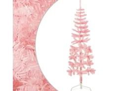 vidaXL Künstlicher Halb-Weihnachtsbaum mit Ständer Schlank Rosa 180 cm