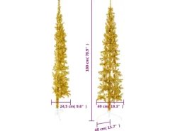 vidaXL Künstlicher Halb-Weihnachtsbaum mit Ständer Schlank Gold 180 cm