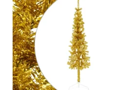 vidaXL Künstlicher Halb-Weihnachtsbaum mit Ständer Schlank Gold 120 cm