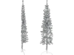 vidaXL Künstlicher Halb-Weihnachtsbaum Ständer Schlank Silbern 150 cm