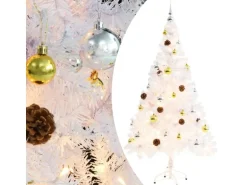 vidaXL Künstlicher Weihnachtsbaum mit Kugeln und LEDs Weiß 150 cm