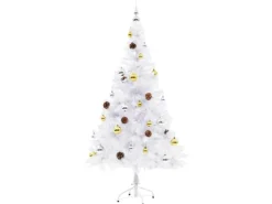 vidaXL Künstlicher Weihnachtsbaum mit Kugeln und LEDs Weiß 150 cm