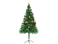 vidaXL Künstlicher Weihnachtsbaum mit Kugeln und LEDs Grün 180 cm