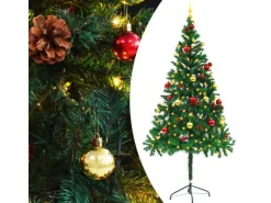 vidaXL Künstlicher Weihnachtsbaum mit Kugeln und LEDs Grün 180 cm