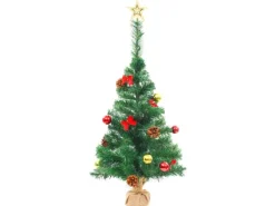 vidaXL Künstlicher Weihnachtsbaum mit Kugeln und LEDs Grün 64 cm