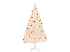 vidaXL Künstlicher Weihnachtsbaum mit Kugeln und LEDs Weiß 210 cm