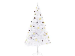 vidaXL Künstlicher Weihnachtsbaum mit Kugeln und LEDs Weiß 210 cm