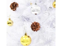 vidaXL Künstlicher Weihnachtsbaum mit Kugeln und LEDs Weiß 210 cm