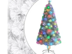 vidaXL Künstlicher Weihnachtsbaum mit LED Weiß 120 cm Glasfaser