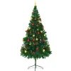 vidaXL Künstlicher Weihnachtsbaum mit Kugeln und LEDs Grün 210 cm
