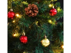 vidaXL Künstlicher Weihnachtsbaum mit Kugeln und LEDs Grün 210 cm