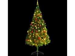 vidaXL Künstlicher Weihnachtsbaum mit Kugeln und LEDs Grün 210 cm