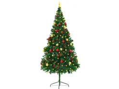 vidaXL Künstlicher Weihnachtsbaum mit Kugeln und LEDs Grün 210 cm