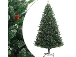 vidaXL Künstlicher Weihnachtsbaum Klappbar mit Roten Beeren 210 cm