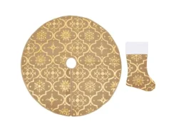 vidaXL Luxus-Weihnachtsbaumdecke mit Socke Gelb 150 cm Stoff