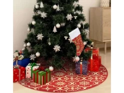 vidaXL Luxus-Weihnachtsbaumdecke mit Socke Rot 90 cm Stoff