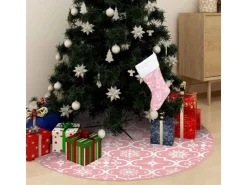 vidaXL Luxus-Weihnachtsbaumdecke mit Socke Rosa 90 cm Stoff