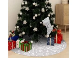 vidaXL Luxus-Weihnachtsbaumdecke mit Socke Weiß 122 cm Stoff