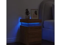 vidaXL Nachttisch mit LED-Leuchten Braun Eiche-Optik 35x39x55 cm