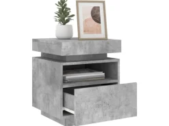 vidaXL Nachttisch mit LED-Leuchten Betongrau 40x39x48,5 cm